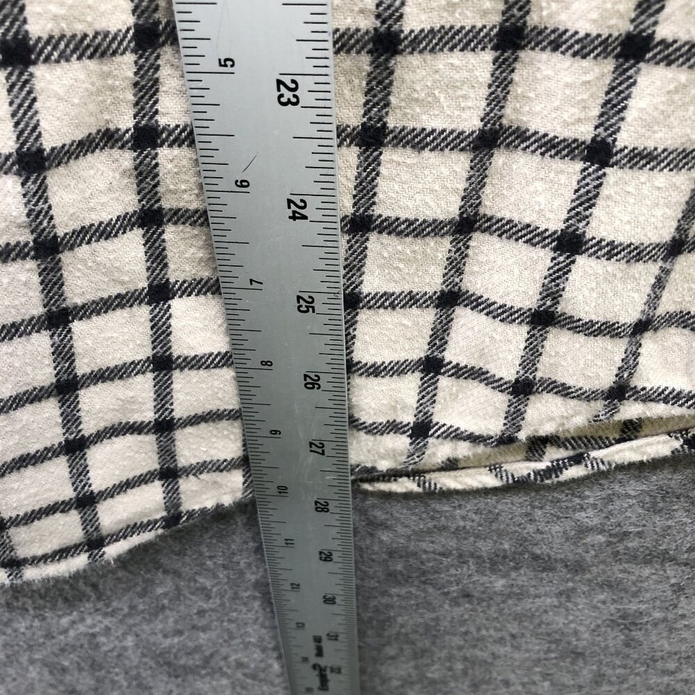American Eagle Flannel Shirt Mens Large L Cream Black Grid Plaid Thick Shacket - Picture 9 of 10